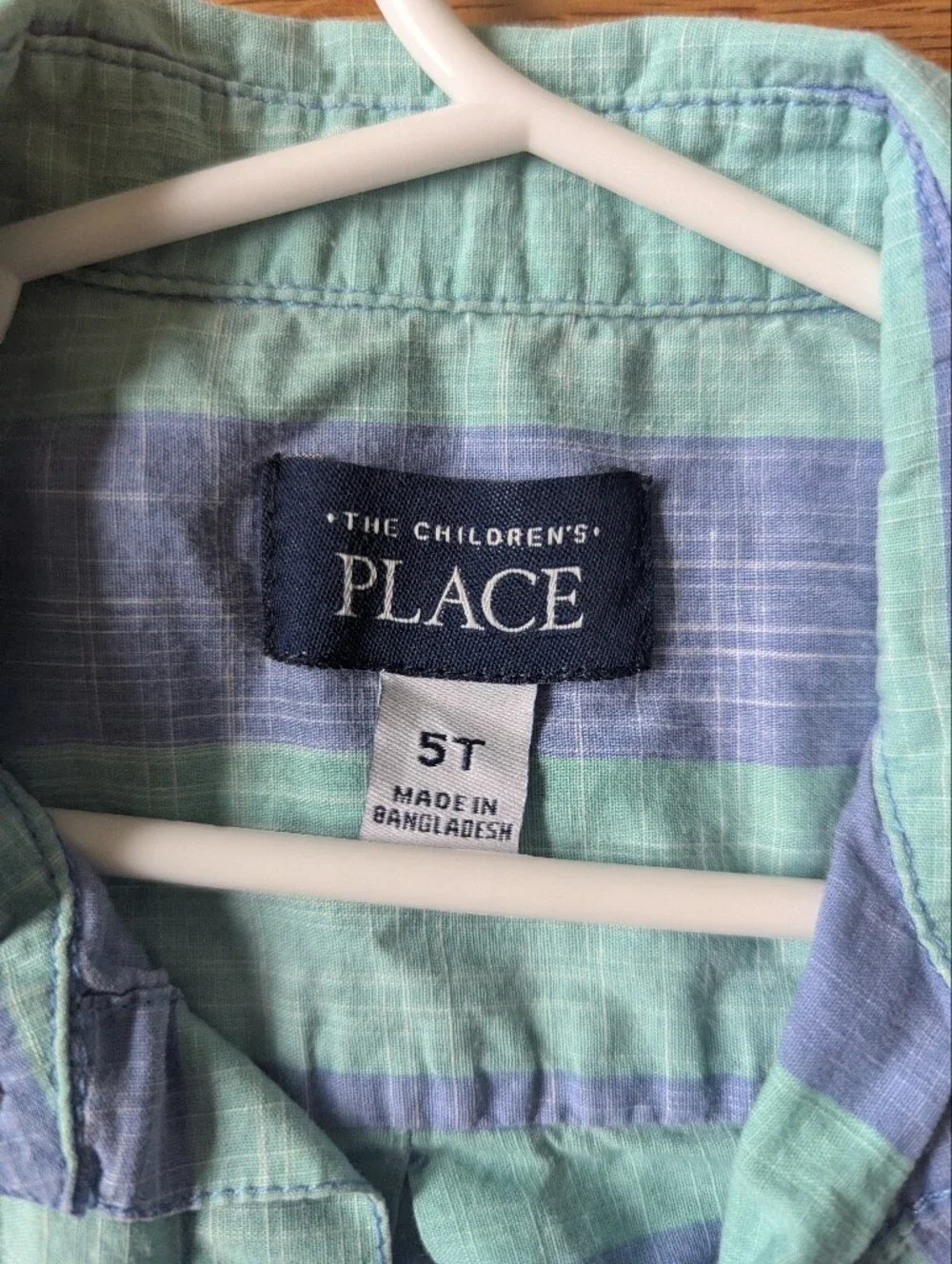 The Children's Place Blue and Green Striped Short-Sleeve Button-Up Shirt, 5T